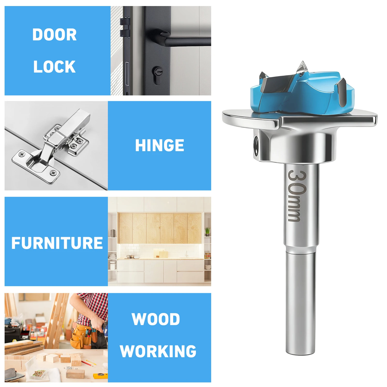 木工用穴あけドリルビットセット-1535mm、5つの超硬チップ付きビットと六角シャンク付きで、耐久性と正確な木材穴あけを実現