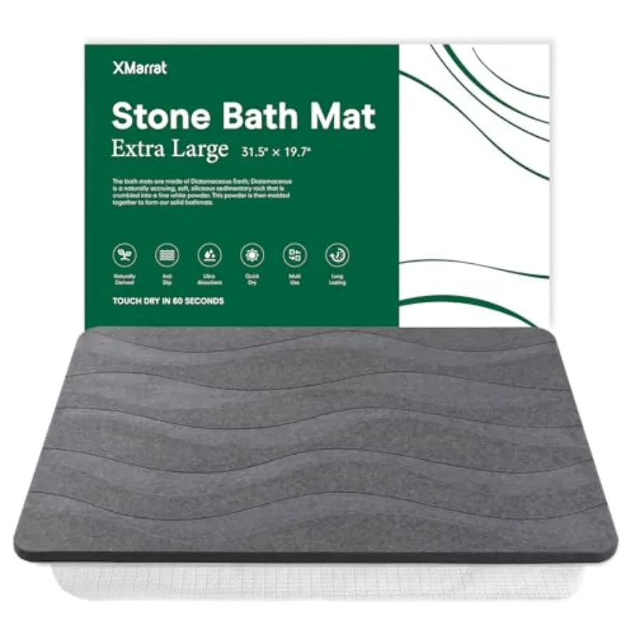 

Large Stone Bath Mat, 31.5'' x 19.7'' Super Absorbent Diatomaceous Earth Bath Mat Large, Quick Drying Non-Slip Diatomite Stone