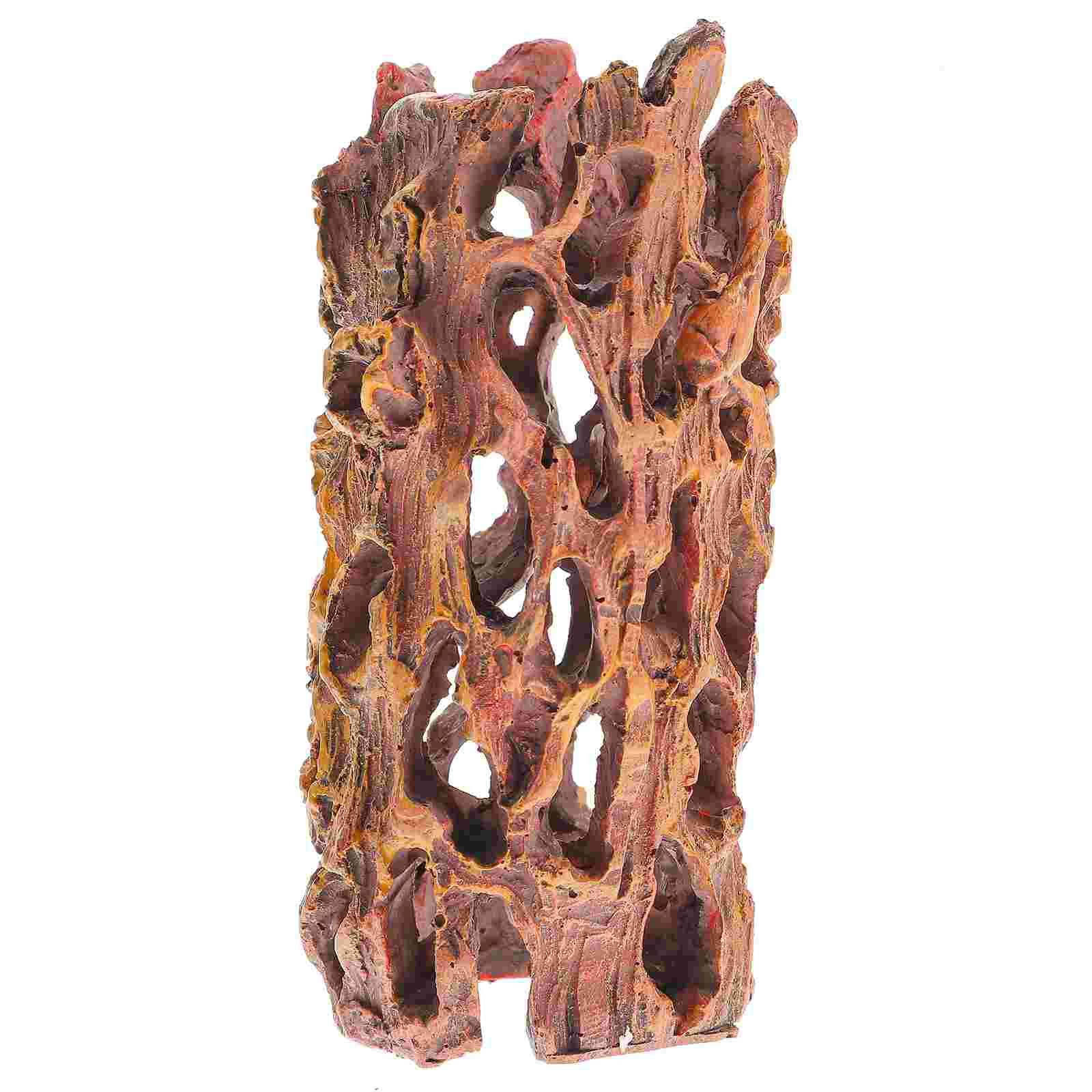 Resin Craft Fish Shrimp Hiding Hole Empty Hole Tree Root Decor Aquarium Fish Tank Simulated Resin Cactus Wood 10CM (Light Brown)