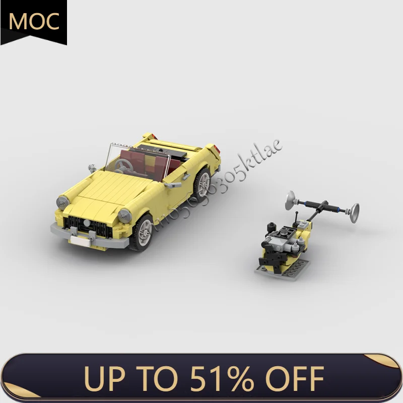684 parti MOC City Car giallo vintage berlina modello tecnologia blocchi di costruzione creativi per bambini giocattoli regali di compleanno a sorpresa