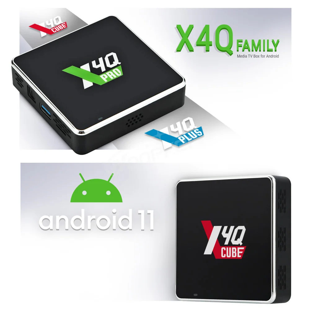 Imagem -02 - Ugoos X4q Pro Caixa de tv Inteligente Android 11 Amlogic S905x4 Lpddr4 4gb 64 Av1 Hdr 1000m Bt5.1 4k Definir Caixa Superior X4q Mais 4gb32gb X4qcube