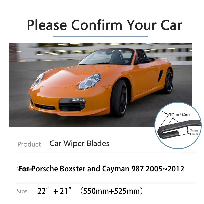 

For Porsche Boxster and Cayman 987 Accessories 2005~2012 Car Rain Brushe Windshield Windscreen Wipers Blade Cleaning Replacement