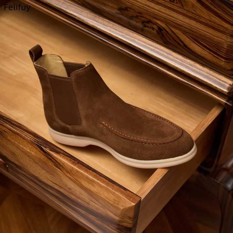 

New Men's Classic Retro Chelsea Short Boots Cow Suede Mens Genuine Leather Comfortable Ankle Boot for Men High-top Casual Shoes