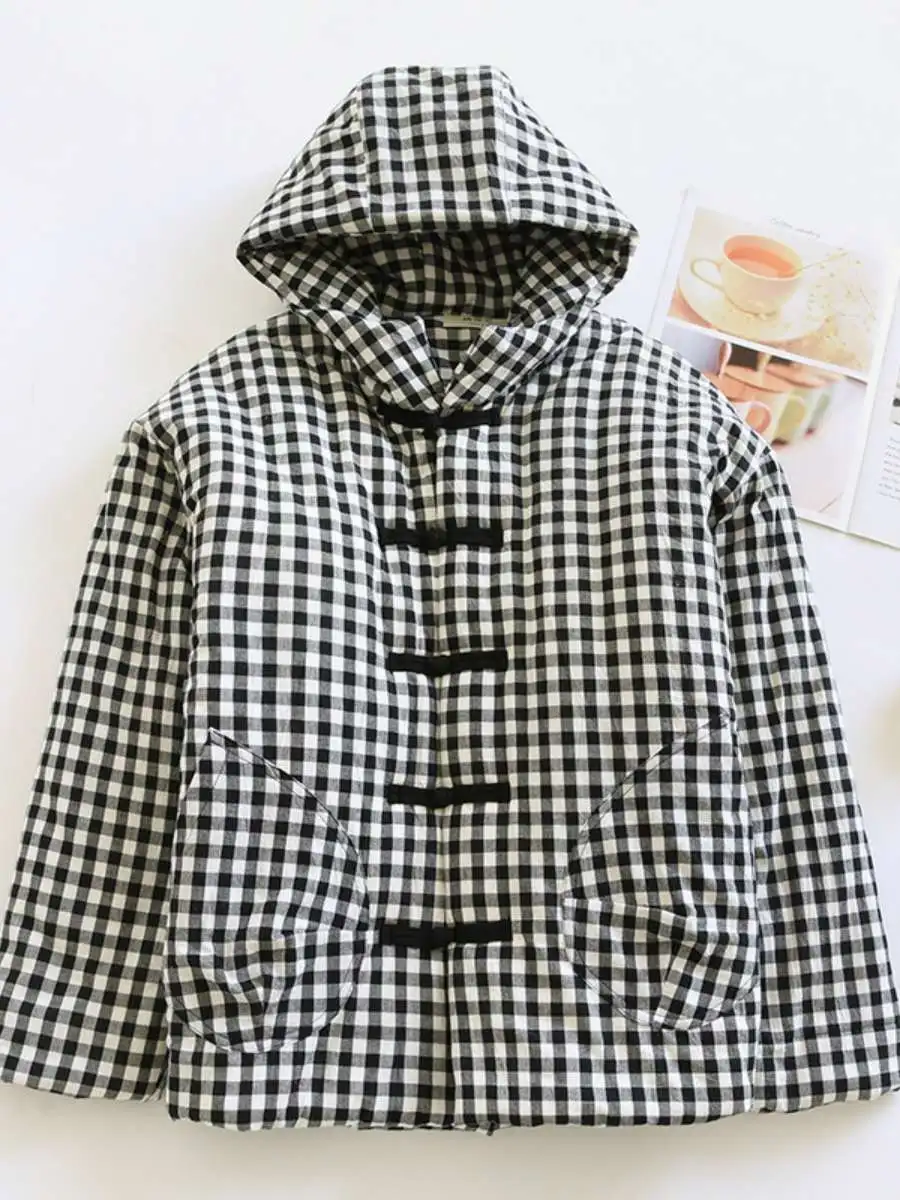 

Теплая зимняя хлопковая одежда: китайский пальто-жакет ручной работы с капюшоном, национальный стиль, утепленный хлопком