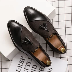 Men  New Lefu Shoes Pointed Splice Casual Fashion Breathable British Bean Shoes Black Size 38-48 Men Shoes