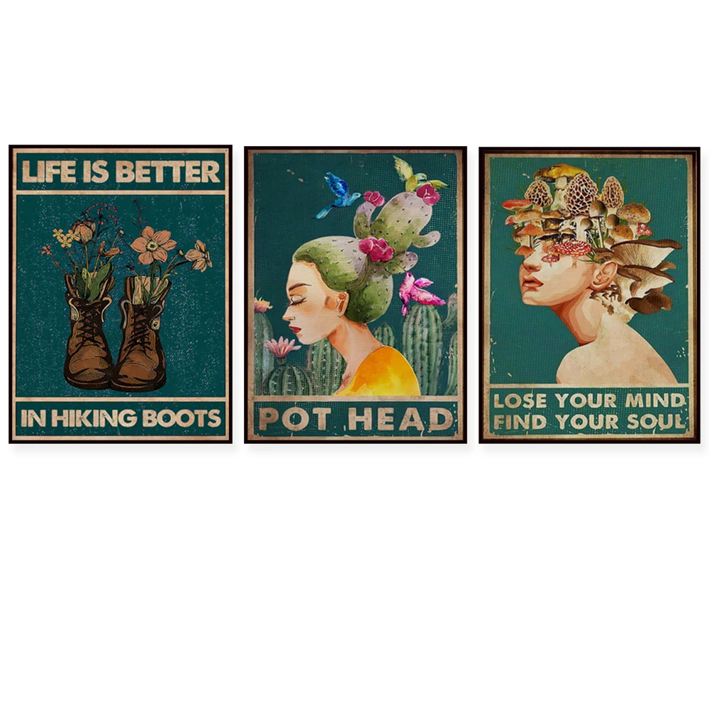 Be kind to your soul skull poster, mushroom girl decoration, love succulent garden, inspirational, emotion, awareness, mental he