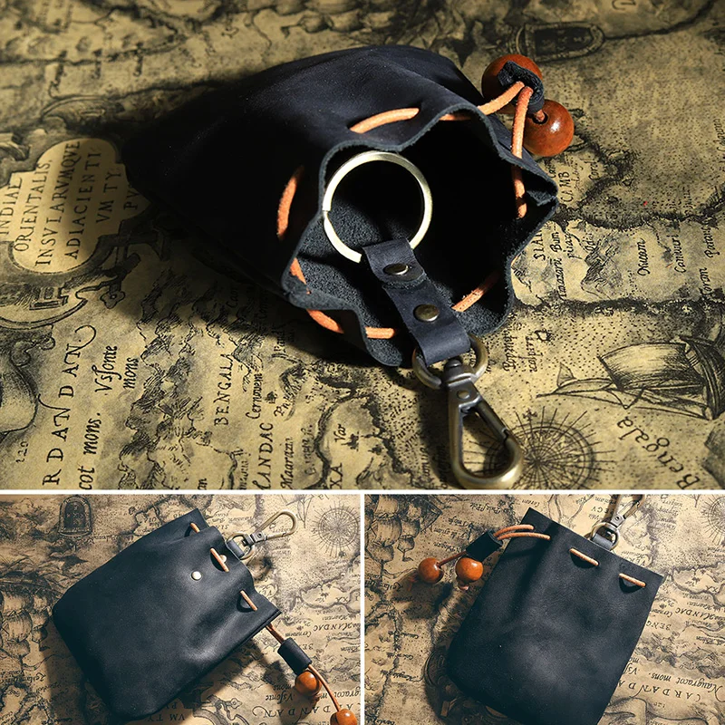 Handgefertigter Vintage-Geldbeutel aus echtem Leder mit Kordelzug, Mini-Portemonnaie aus weichem Leder, Schlüsselbörse für Damen – Detail 6