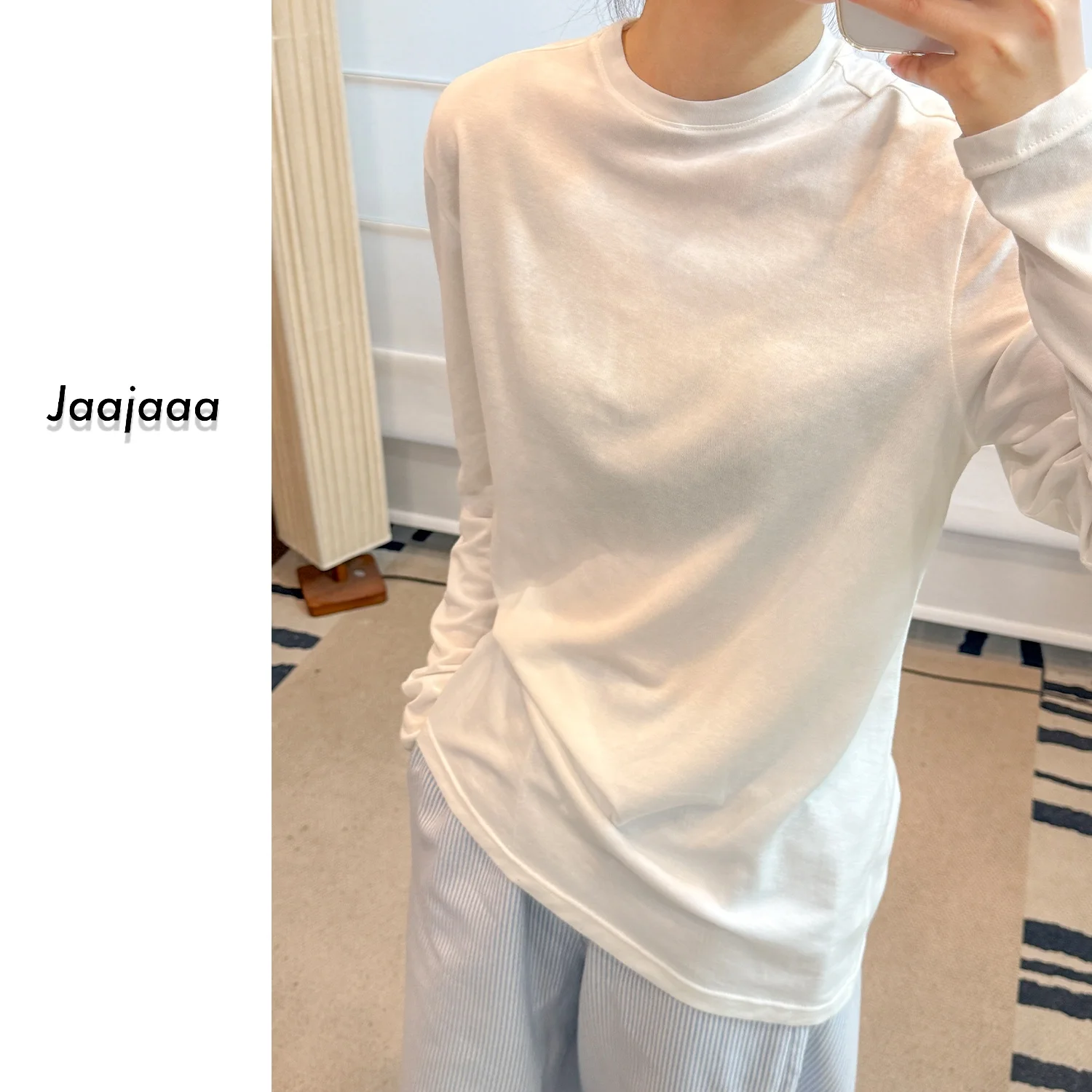 

Jaajaaa Casual White Long Sve Versatile Top for Women Comfortable Breathable Cotton T-irt Daily Wear Straight Cut Fit