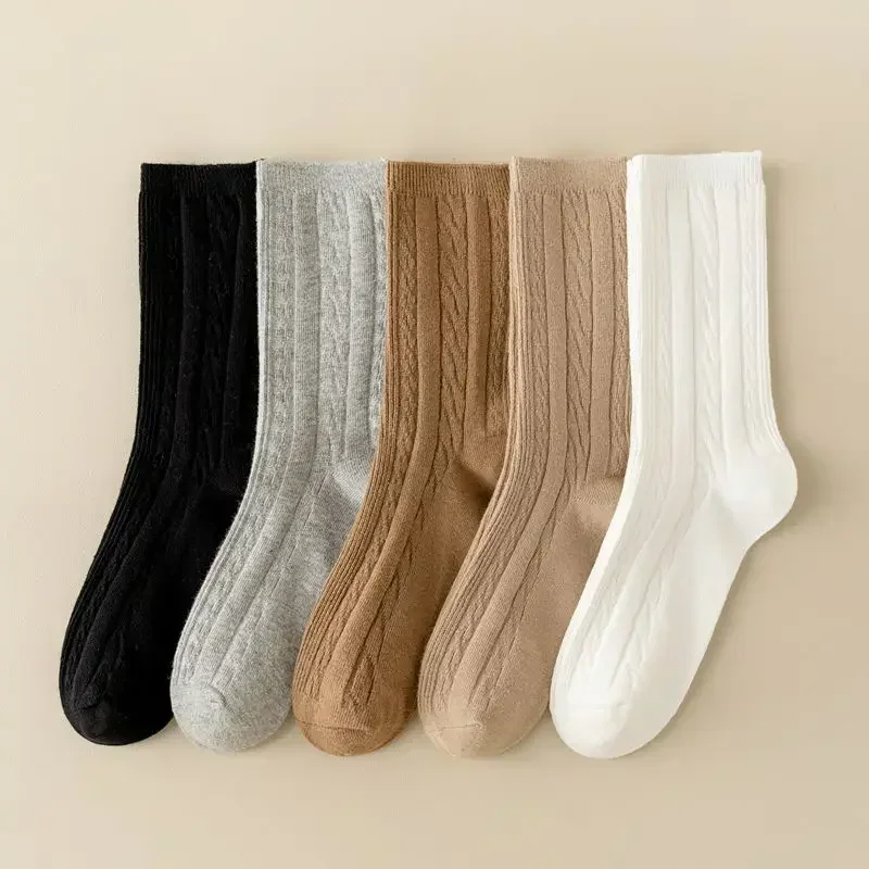 Men Socks Knitting Cotton Elastic Long Socks Men Male Keep Warm Floor Sleeping Socks Autumn Winter Japanese Fashion Solid Coffee