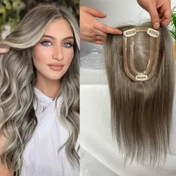 Szare nakładki do włosów dla kobiet Prawdziwe ludzkie włosy 12-calowe nakładki do włosów na cienkie włosy 4X6 Topper Hair Pieces Clip In Wigs Hair Topper