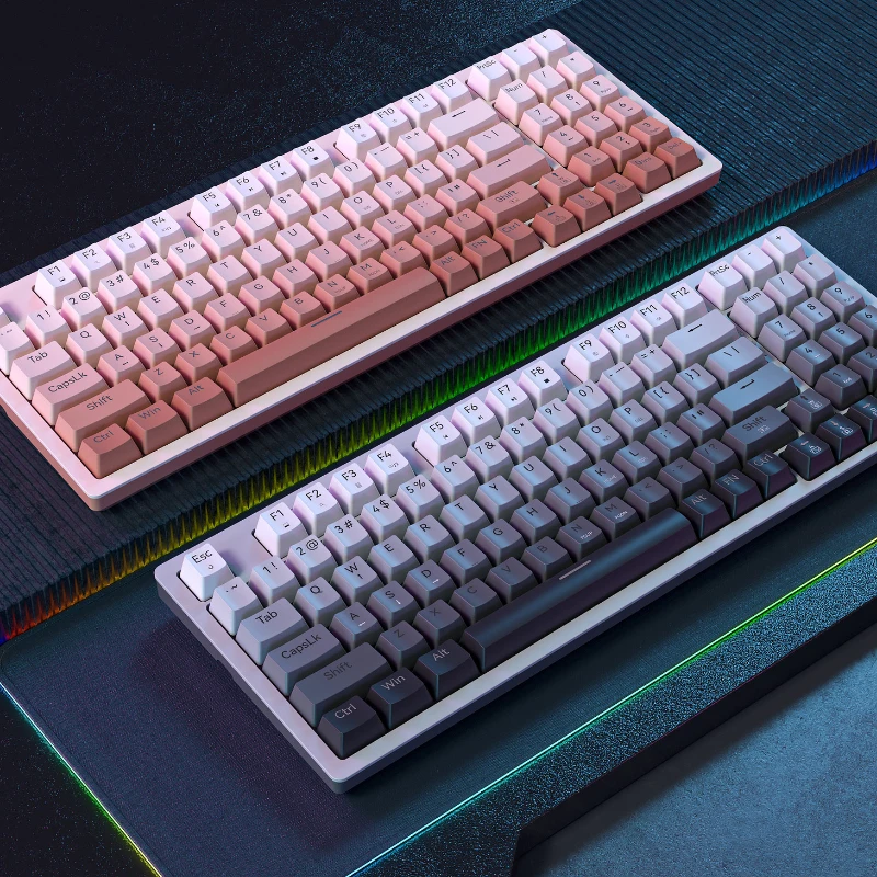 Teclado mecânico com fio cinza, retroiluminação, cor gradiente, 94 teclas, interruptor vermelho, teclado para trabalho, jogos, escritório, casa