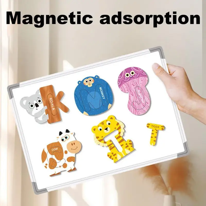 Animal Shape Puzzle For Kids Alphabet Matching Game Set Capital English Letters Magnetic Puzzle Blocks Toys For Learning Game