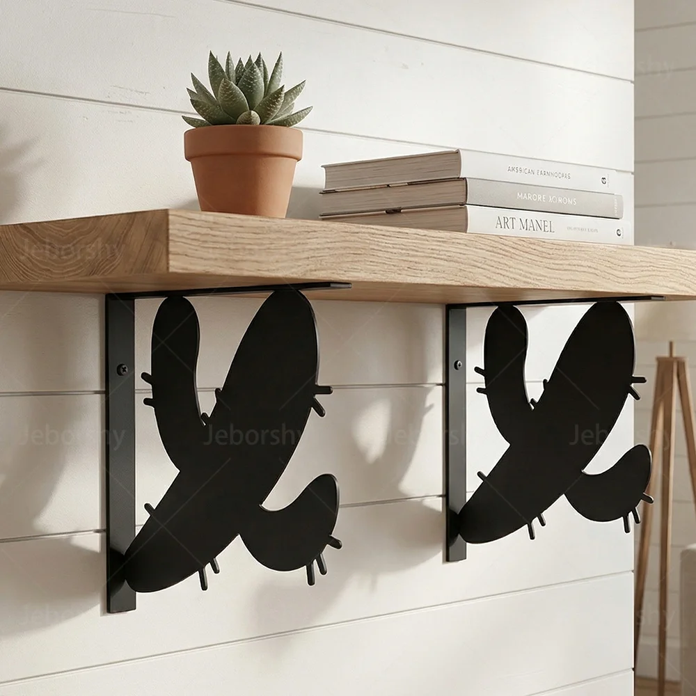 2pcs Cactus Metal Shelf Brackets L-Shaped Wall Mounted Rack Requires Drilling Space Saving Storage for Kitchen Bathroom