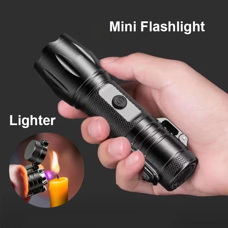 2025 Multifunction Mini Flashlight USB Rechargeable Self Defense Zoom Electric Arc lighter Torch for Camping Outdoor Adventure