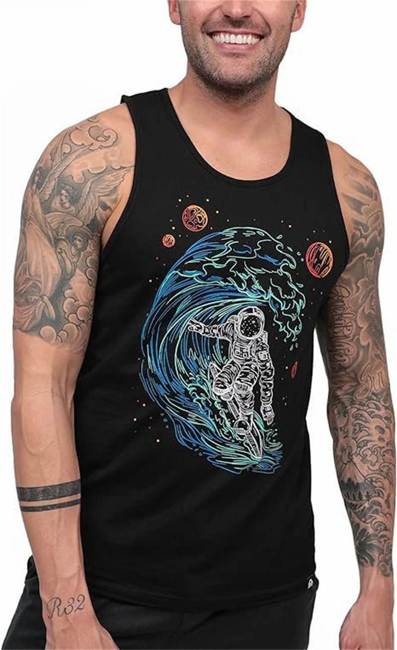 

3D Black Graffiti Tank For Men's Summer Street Quick-dry Man Vest Sleeveless Round-Neck Plus Size Tops 6XL Sports Tank Tops