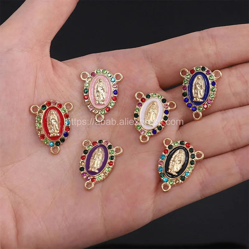 Religious Virgin of Guadalupe Gold Plated Christian Virgin Mary Decorative Three Hole Connector Making Accessories