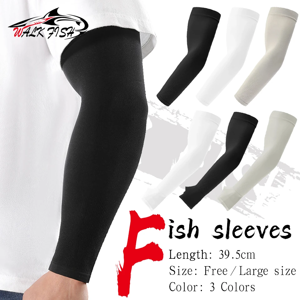 WALK FISH 1Pair UPF50+ Summer Fishing Cool Feeling Arm Sleeves Women Breathable Ice Silk Sunscreen Running Oversleeve Men