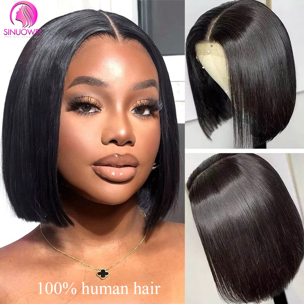 

Bob Lace Front Wig Human Hair 180% Density Short Bob Wig Pre Plucked Natural Color 13x4 Transparent Lace Frontal Wigs For Women