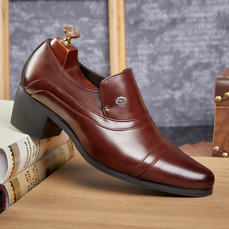 

Classic Vintage Men Elevated Loafers Business Formal Height Increase Dress Shoes Quality Leather Wedding Banquet Formal Loafers