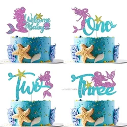 Mermaid Party Cake Topper Glitter Little Mermaid Number Cake Decoration For Kids 0-11 Years Old Birthday Party Decor Accessories