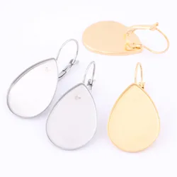 10pcs Stainless Steel Gold Plated 18x25mm Cabochon Earring Base Setting Diy Leverback Earring Bezel Blanks For Jewelry Making