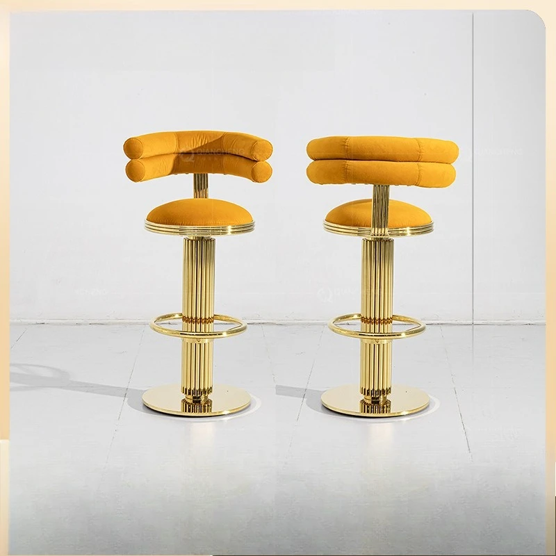 

Modern light luxury bar chair soft bag backrest gold jewelry high stool stainless steel luxury bar chair