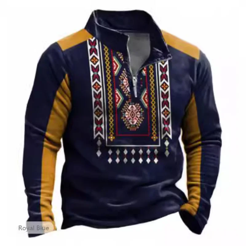 

New Digital Printing for Spring Autumn European and American Men's Semi-zippered Casual Long-sleeved Loose Pullover Sweatshirt