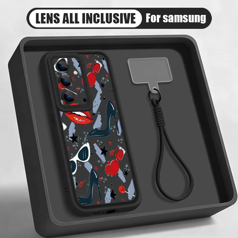 Sunglasses Lip Pattern Lanyard Phone Case For Samsung Galaxy S26 S24 S23 S22 Ultra S25 FE A57 A37 A27 A56 A16 A17 A55 A15 Cover
