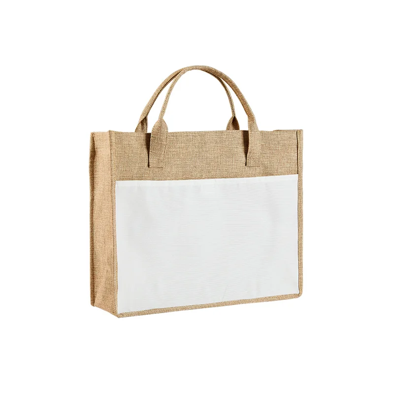 Sublimation Blank  Shopping Bag Reusable Natural Non Woven Canvas Cotton Burlap Jute Tote  Handbag For Thermal Transfer Print