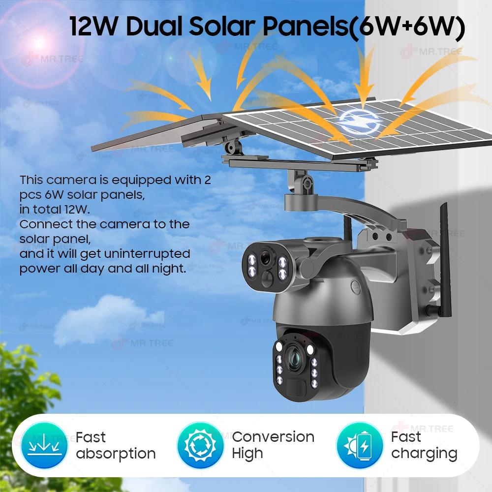 10MP 4K 50X Optical Zoom Video Solar Camera 4G SIM CCTV Outdoor SurveillanceWiFi Home Security PTZ Motion Detect IP Tracking Cam