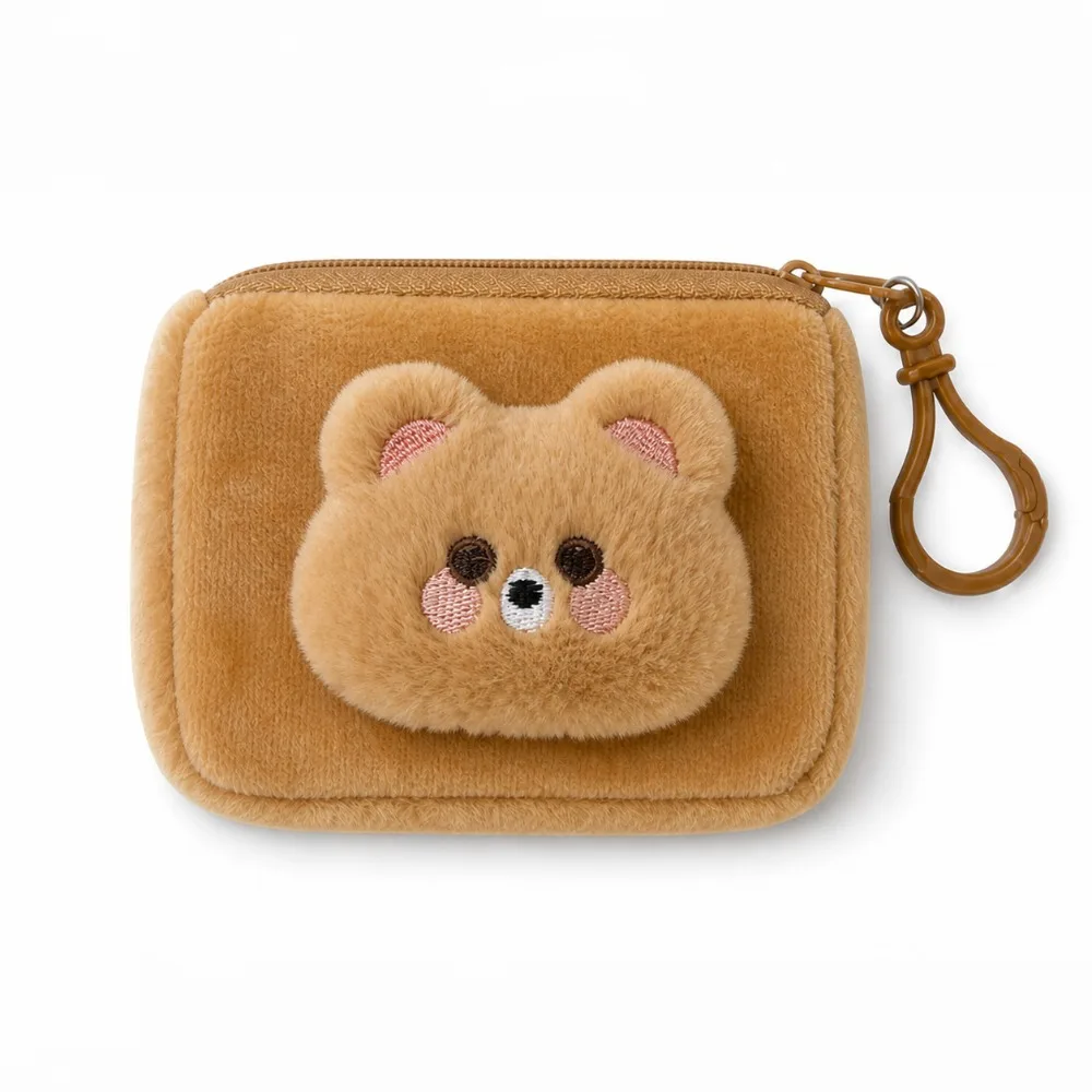 Cartoon Zipper Coin Purse With Keyring Multi-Purpose Mini Zipper Storage Pouch Rounded Key Pouch For Women Girls