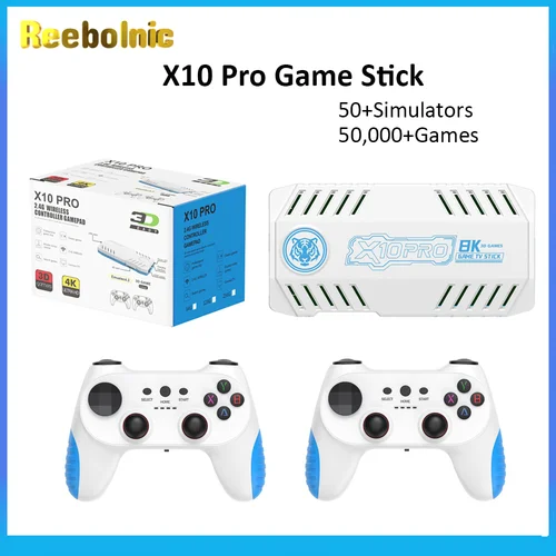 Reebolnic X10 Pro 128G 50000 + consola de videojuegos Retro instalada, salida 4K HD, 50 + simuladores, controlador inalámbrico, regalos para niños