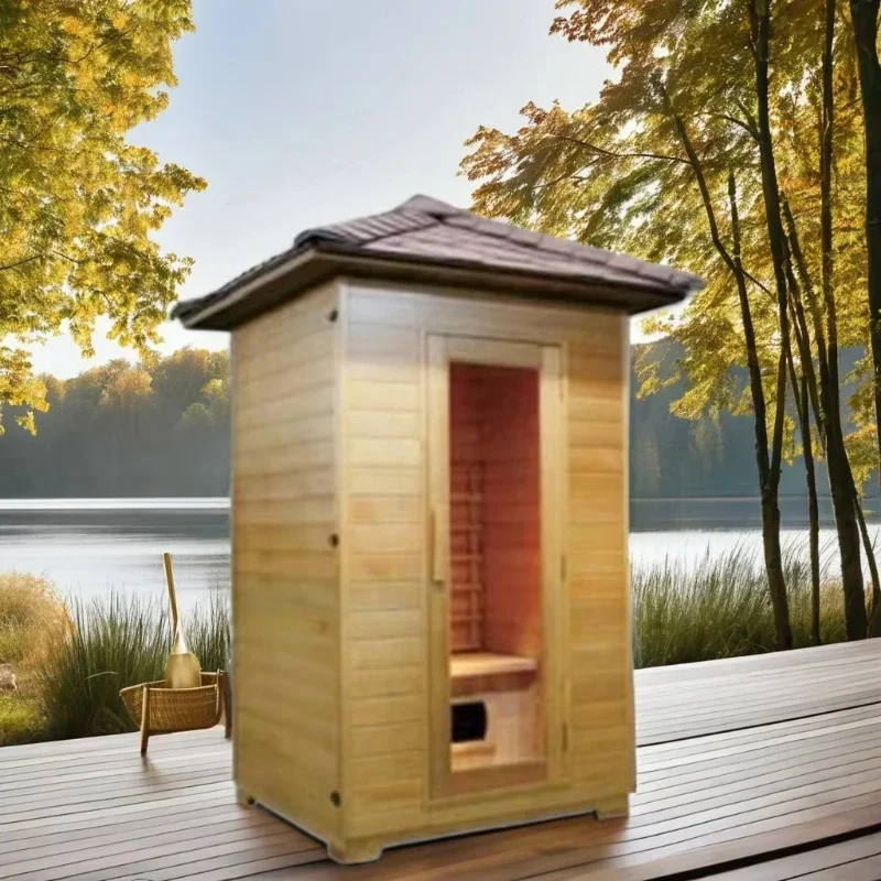 New Design 2-4 Person Spruce Hemlock Cedar Outdoor Sauna With Control Panel
