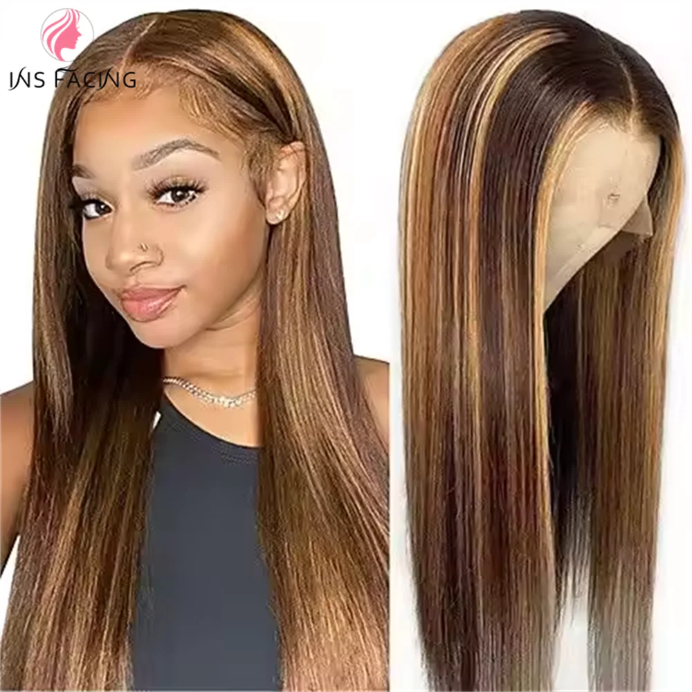 

INS FACING p4/27 13x4 200 density highlight Human Hair Wig Straight Lace Front for Women Brazilian Transparent Lace Remy Hair