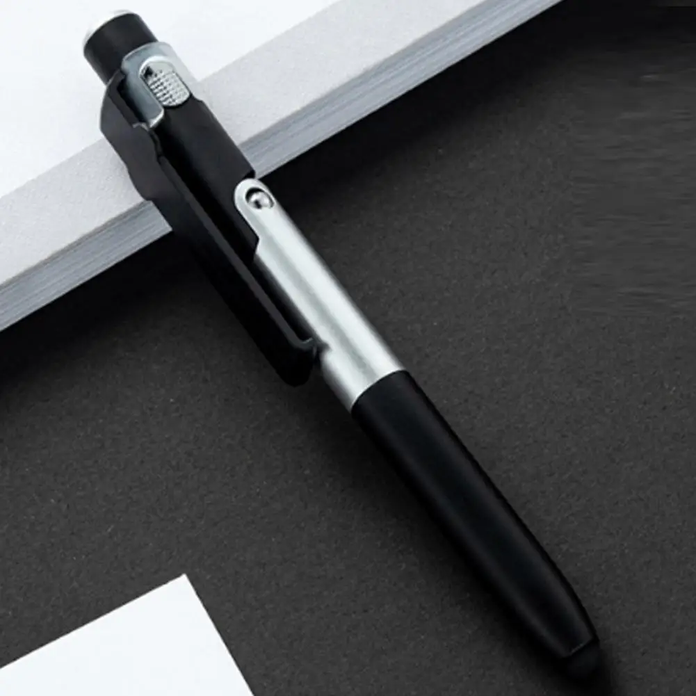 Caneta Esferográfica recarregável com Stylus LED Light, 4 em 1, tinta preta, suporte para telefone, versátil, escritório