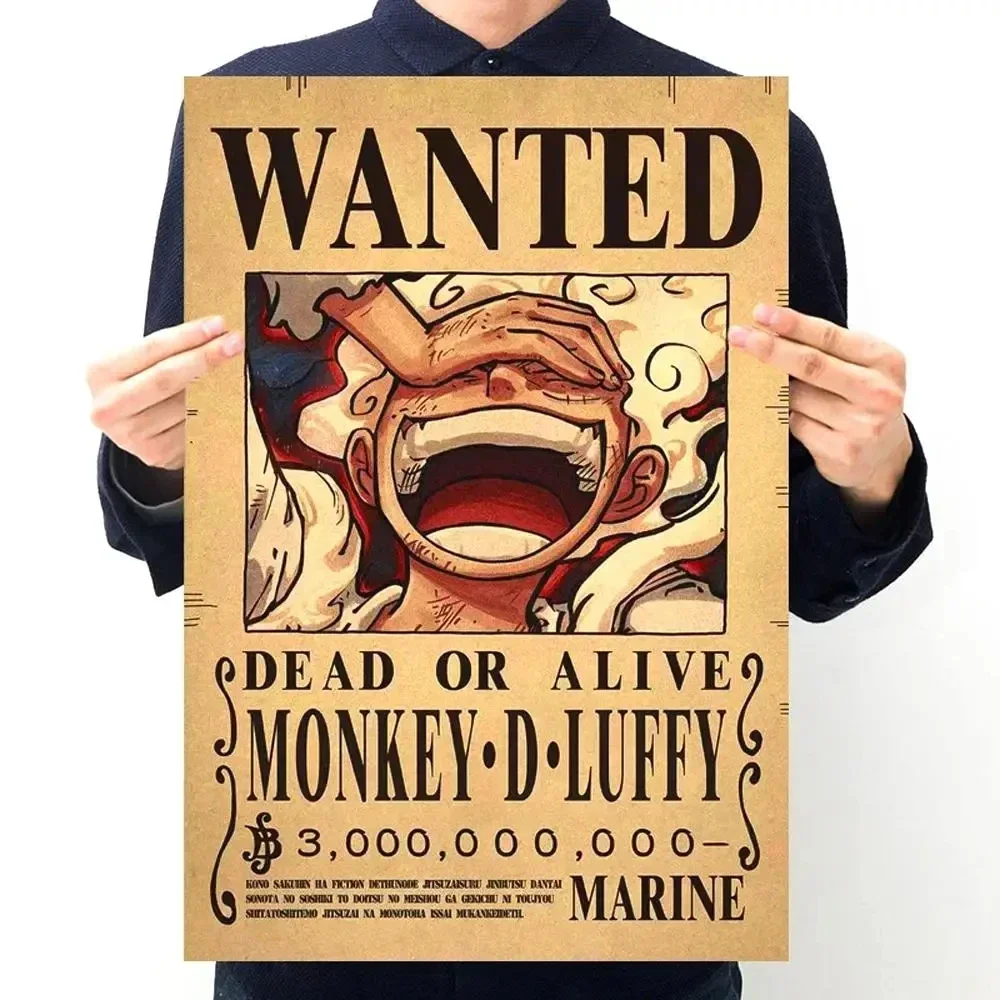 One Piece Luffy 3 Billion New Bounty Vintage Wanted Warrant Posters Children Room Wall Decoration Anime Paintings Toys Gifts