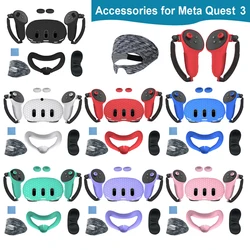 Silicone Protective Cover Shell Case For Meta Quest 3 VR Headset Head Face Cover Eye Pad Handle Grip Button Cap VR Accessories
