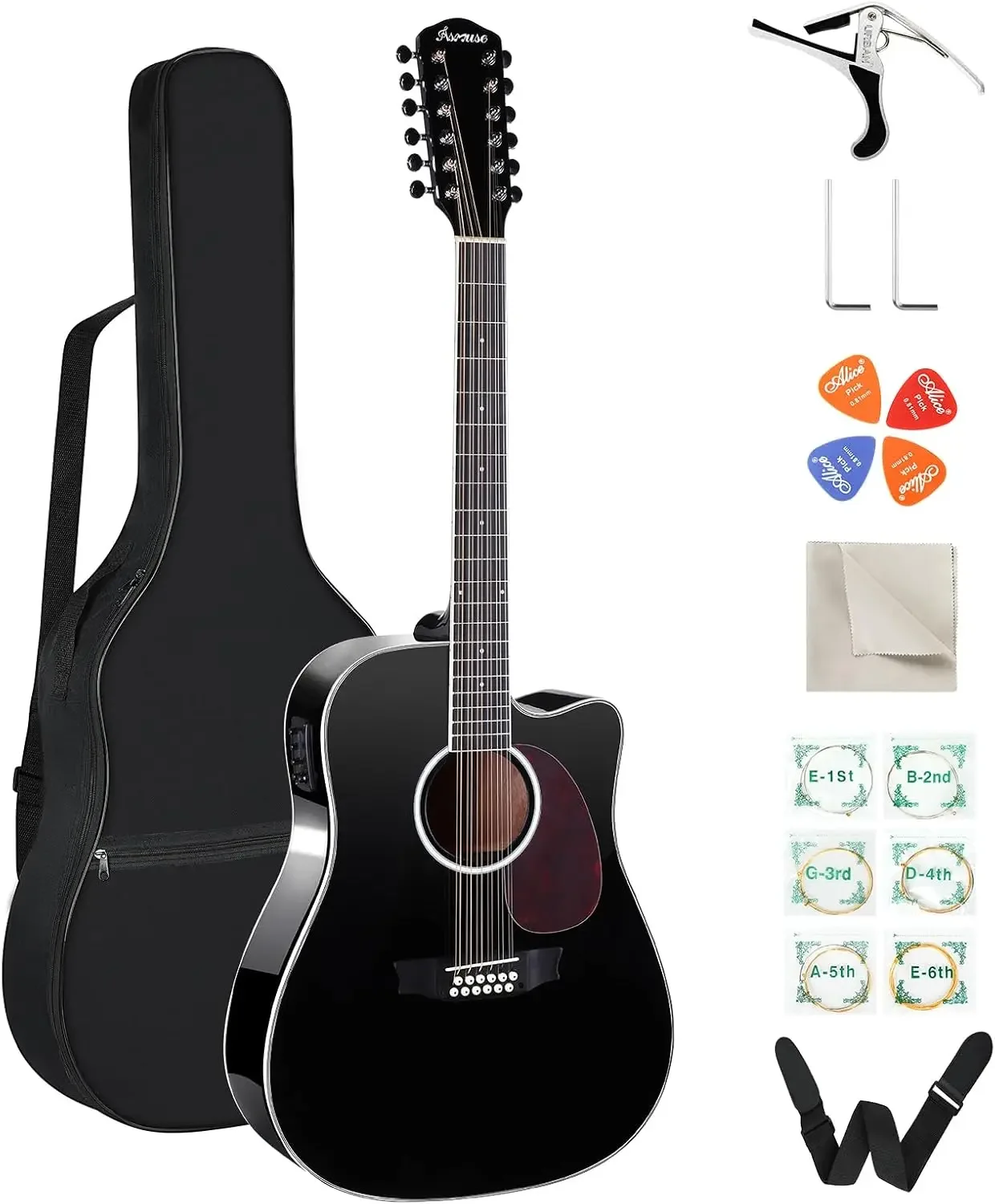 12 String Guitar,42” Acoustic Electric Guitar, 12 String Full Size Acoustic Guitar Bundle with 4-Band EQ, Gig Bag