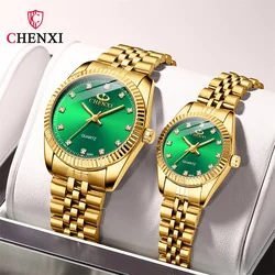 CHENXI 004A Top Brand Luxury Ladies Golden Watch for Women Famale Clock Women's Dress Rhinestone Quartz Waterproof Wristwatches