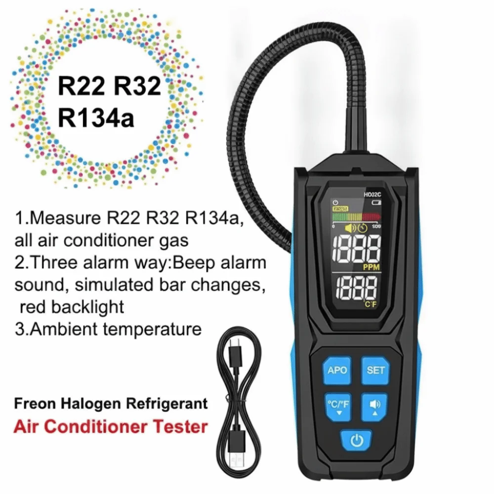High Sensitivity Refrigerant Leak Detector Portable Tester Digital Display Air Conditioner Detector 0-1000PPM Handheld Design