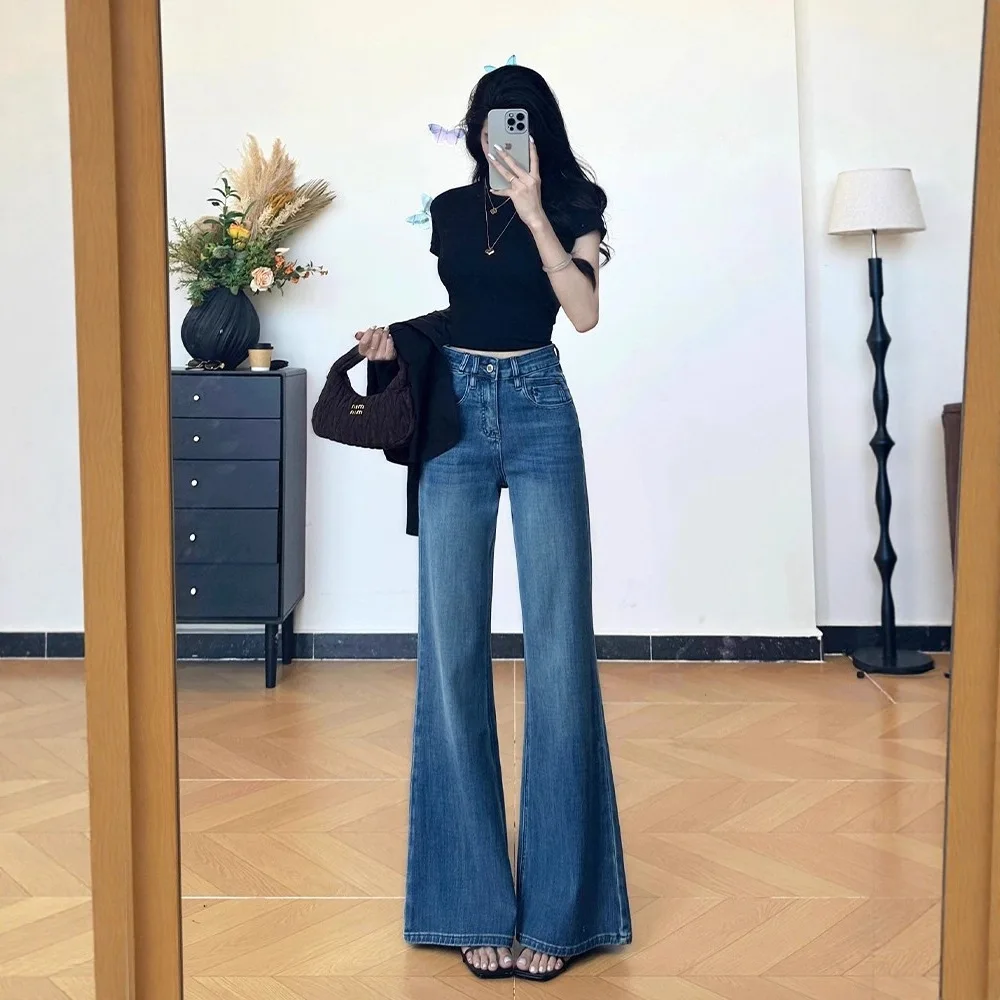 Sweet and Spicy High Street Versatile Blue Small Micro La Jeans for Women Autumn 2026 New Loose Micro La Long Pants for Japanese