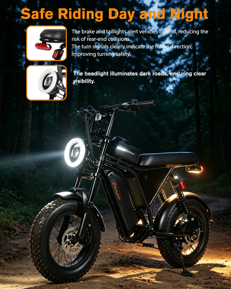 1500W peak Motor Bodywel M16 PRO Fat Tire Electric Bike, 48V 15.6Ah Removable Battery, 40 Mile Range,16"x4.0 Off-Road E-Bike, UL2849–Ships from US image 9
