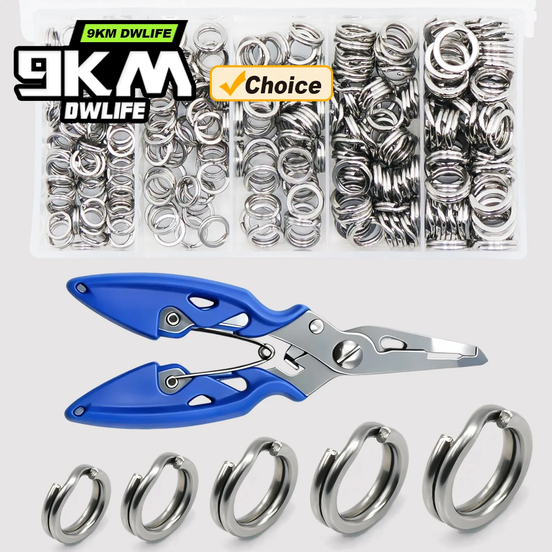 9KM Fishing Split Rings with Plier Kit 260-280pcs Fishing Ring Lure Connector Stainless Steel Split Ring Saltwater Freshwater