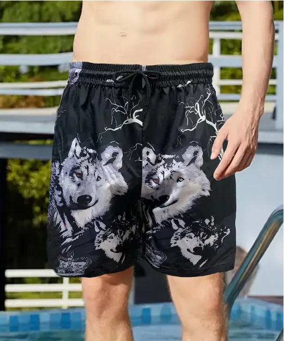 Fashion Men\'s Trendy Shark Teeth Pattern Print Active Shorts Drawstring Beach Shorts For Summer Beach Resort Hawaiian Shorts