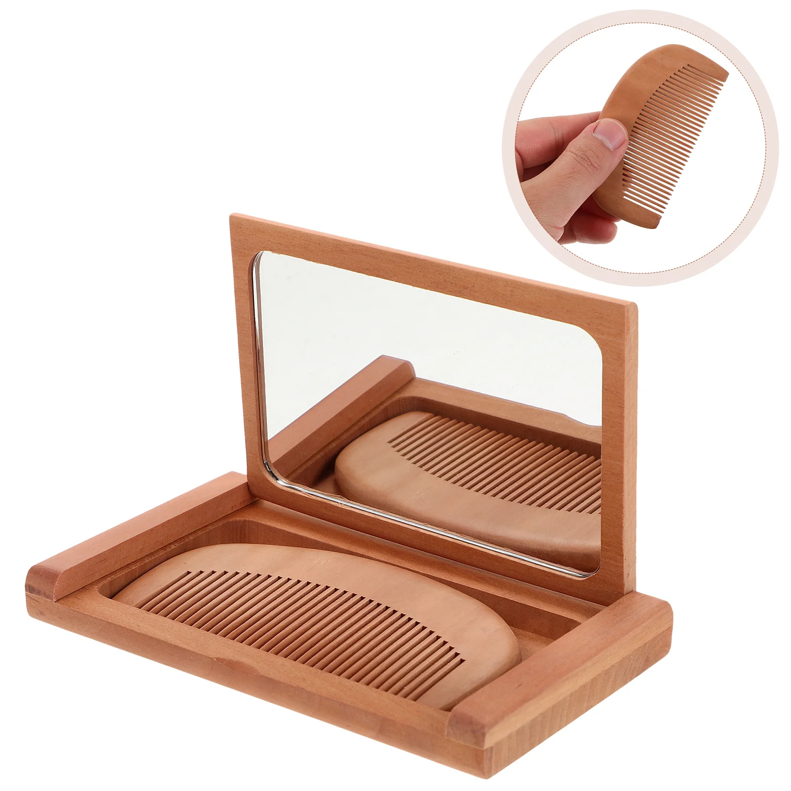 

Wooden Folding Mirror Cute Compact Foldable Makeup Pocket for Purse Glass Comb Travel Hand