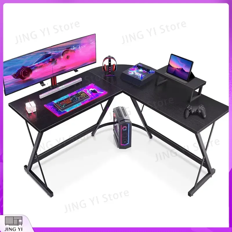 L Shaped Gaming Desk with Monitor Stand 127x127x75 cm Computer Desk for Gaming Setup Corner Desk with Storage Bag Black