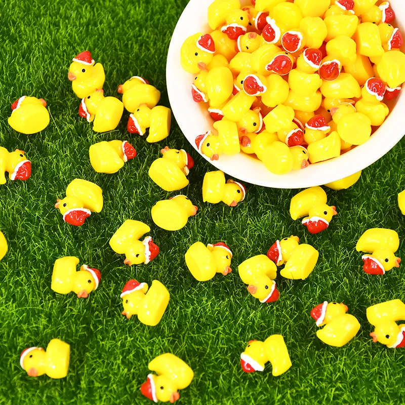 10 pezzi mini anatre gialle con cappelli di Babbo Natale anatra figurine in miniatura ornamenti giardino artigianale paesaggio accessori Natale Capodanno Noel