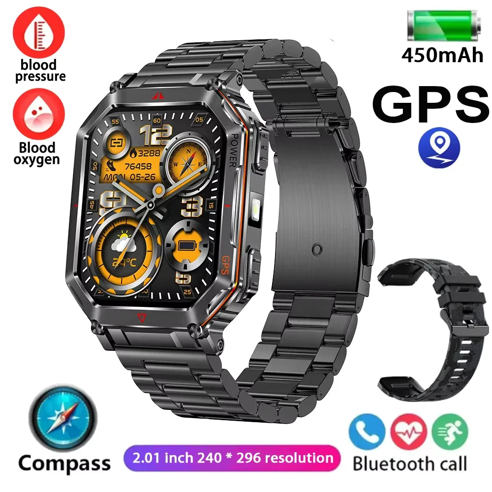 

Мужские умные часы с GPS, Bluetooth-вызов, 5,3, TFT-дисплей, 3 атм, водонепроницаемые, для улицы, Android IOS, совместимые со встроенным фонариком