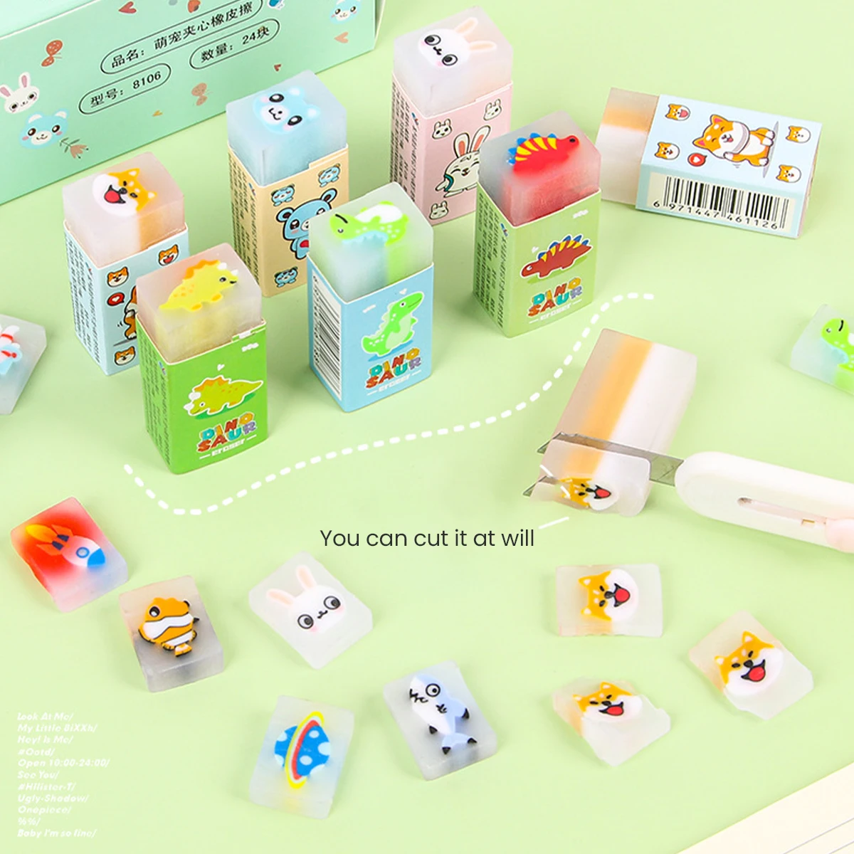 만화 지우개 창의적인 커팅 지우개, 학생 문구 그림 용품, 샌드위치 패턴 지우개, 사사프라스 무작위 배송