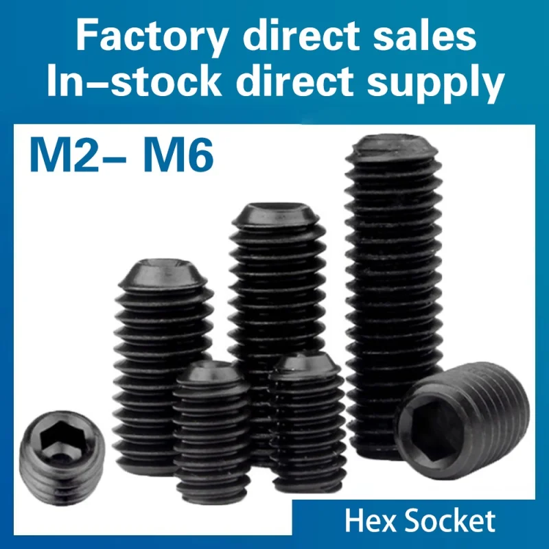 100pcs/lot Headless Set Screw M2 M2.5 M3 M4 M5 M6 M8 M10 Carbon Steel Hex Socket Set Screen ew Hardness 12.9 GRADE